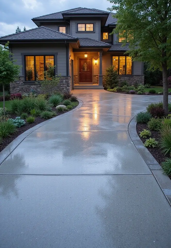 17 Sleek Modern Driveway Designs That Will Wow Your Guests (Wait Until You See #8!) - 2. Sleek Concrete with a Glossy Finish