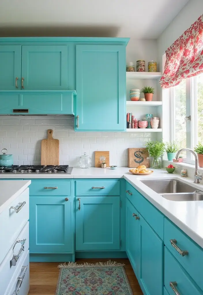 18 Bold Kitchen Cabinet Colors That Will Make Your Space Pop (Wait Until You See #7!) - 12. Bright Cyan: A Splash of Fun