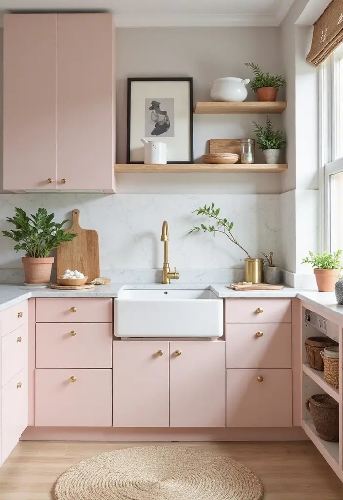 18 Bold Kitchen Cabinet Colors That Will Make Your Space Pop (Wait Until You See #7!) - 14. Blush Pink: Soft Elegance