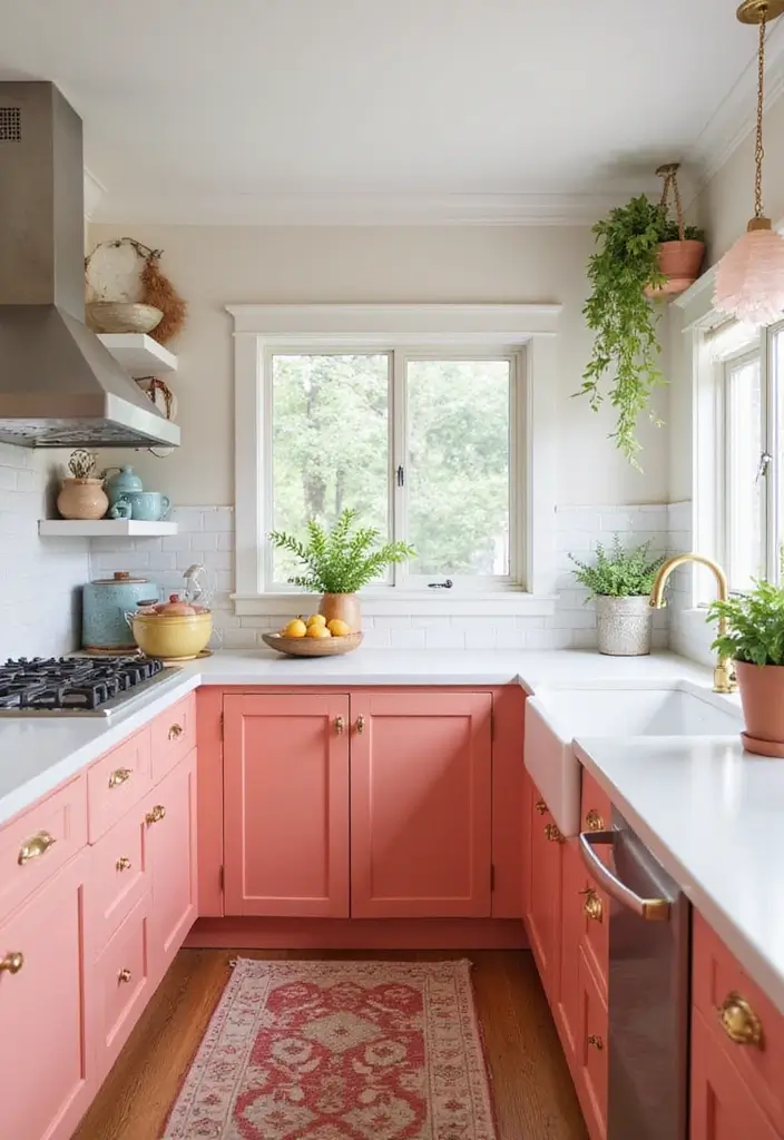 18 Bold Kitchen Cabinet Colors That Will Make Your Space Pop (Wait Until You See #7!) - 6. Coral Pink: Whimsical Charm