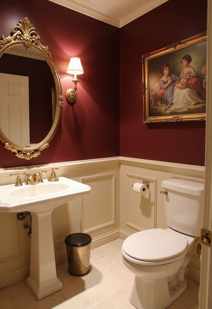 18 Colorful Powder Room Ideas That Will Brighten Your Day and Your Space! - 13. Burgundy Elegance