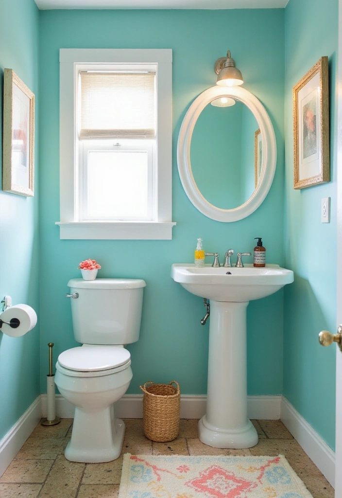 18 Colorful Powder Room Ideas That Will Brighten Your Day and Your Space! - 14. Bright Aqua Dream