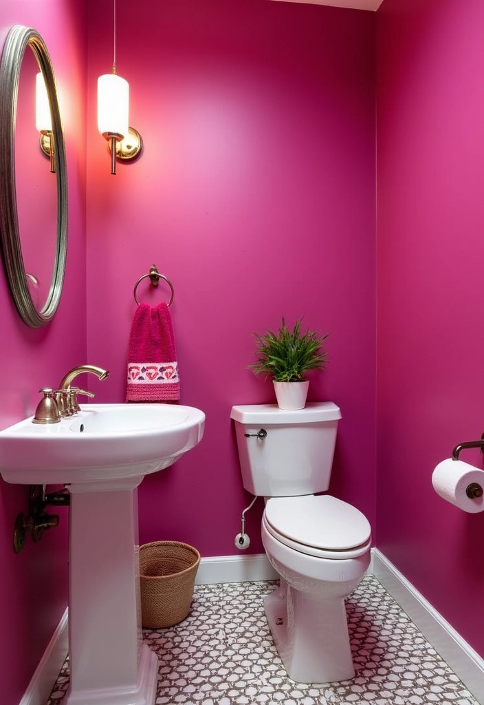 18 Colorful Powder Room Ideas That Will Brighten Your Day and Your Space! - 15. Fun Fuchsia Flair
