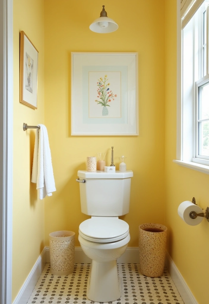 18 Colorful Powder Room Ideas That Will Brighten Your Day and Your Space! - 4. Sunny Yellow Delight