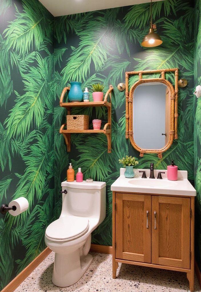 18 Colorful Powder Room Ideas That Will Brighten Your Day and Your Space! - 6. Vibrant Tropical Vibes