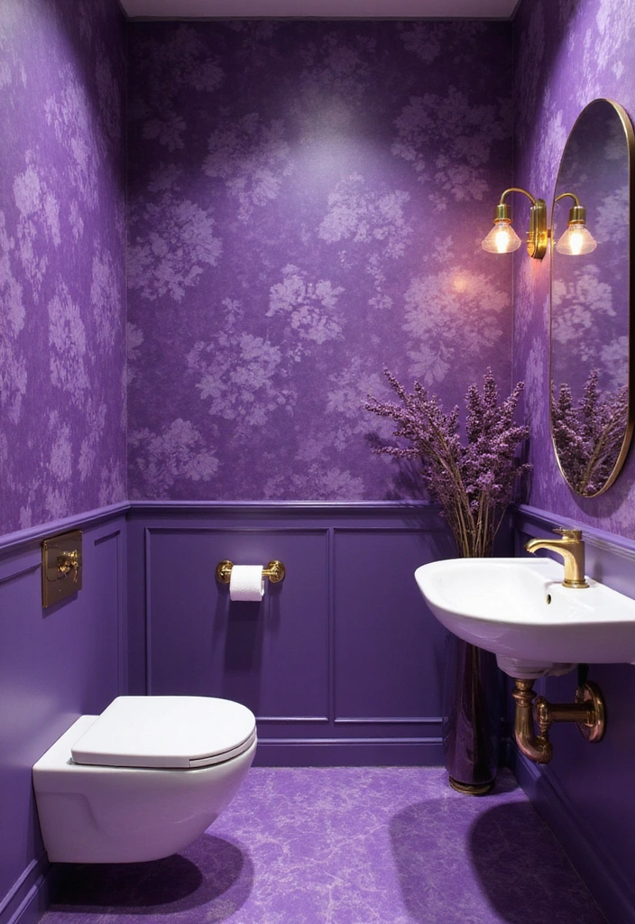 18 Colorful Powder Room Ideas That Will Brighten Your Day and Your Space! - 7. Electric Purple Oasis
