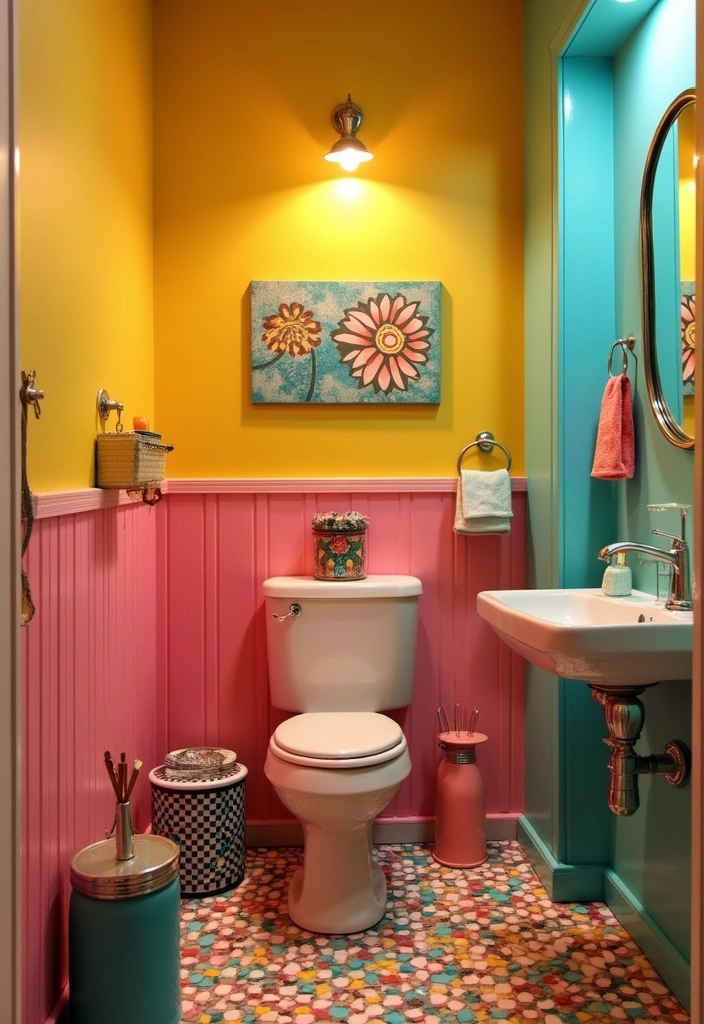 18 Colorful Powder Room Ideas That Will Brighten Your Day and Your Space! - 8. Retro Rainbow