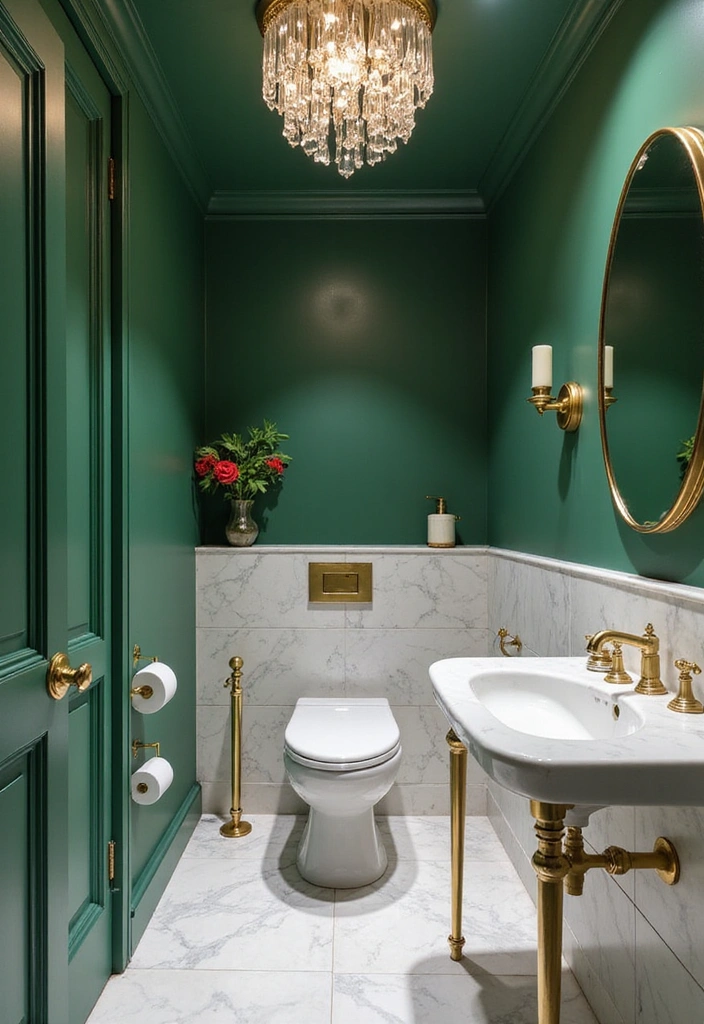 18 Colorful Powder Room Ideas That Will Brighten Your Day and Your Space! - 9. Luxe Emerald Green