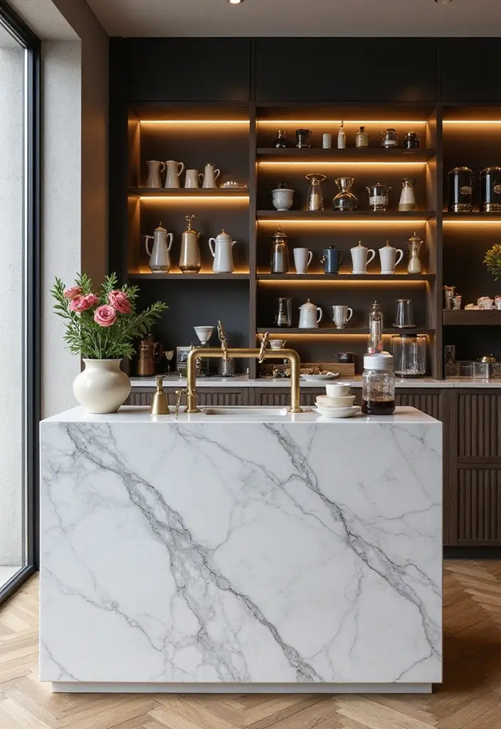 18 Luxury Coffee Bar Ideas That Will Make Your Home Feel Like a Café! - 1. Marble Elegance