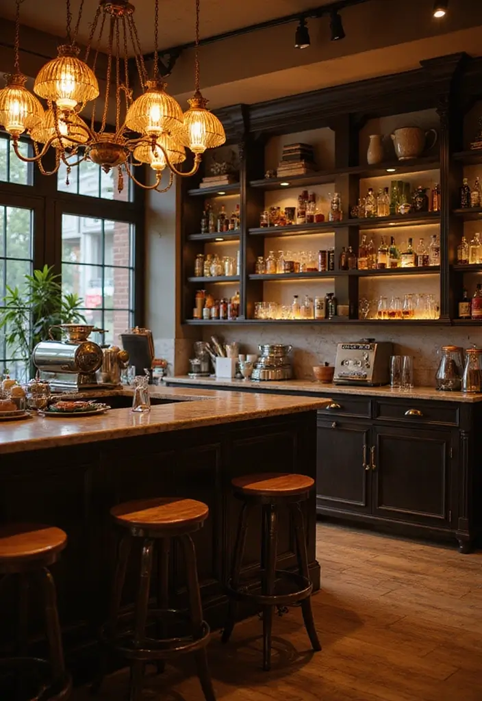 18 Luxury Coffee Bar Ideas That Will Make Your Home Feel Like a Café! - 9. Luxe Lighting