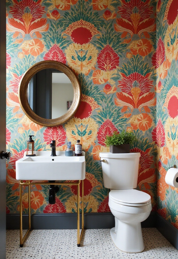 18 Luxury Powder Room Ideas That Will Make You Feel Like Royalty (You Won't Believe #7!) - 4. Vibrant Wallpaper