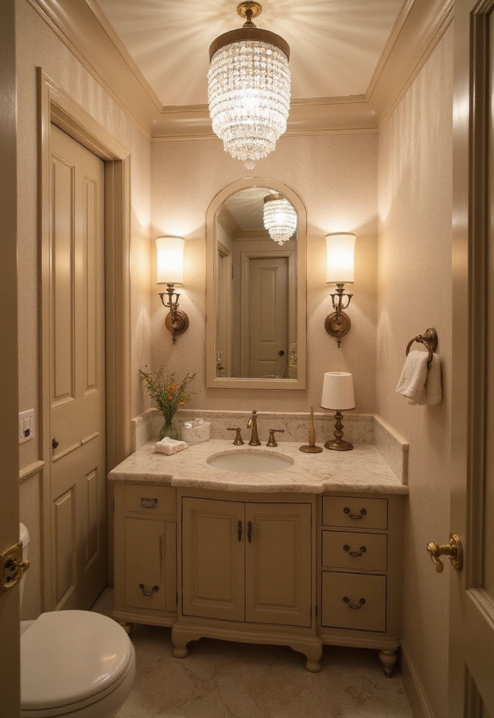 18 Luxury Powder Room Ideas That Will Make You Feel Like Royalty (You Won't Believe #7!) - 5. Elegant Lighting Fixtures