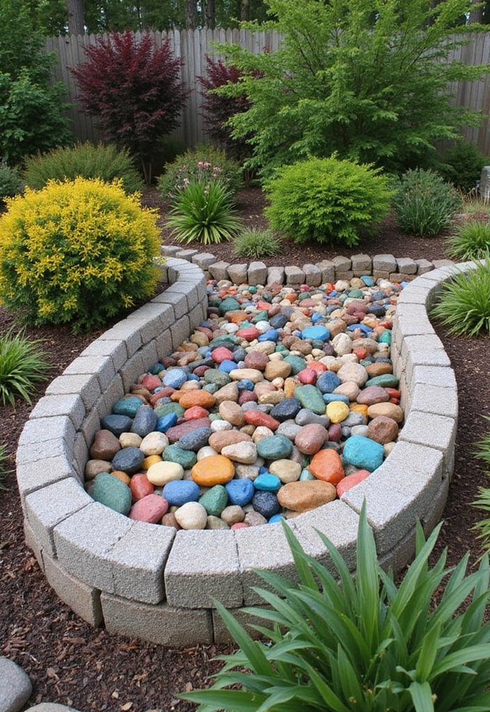 19 Decorative Gabion Features That Will Make Your Garden a Work of Art (See #10!) - 15. Gabion Mosaic: A Colorful Artistic Touch