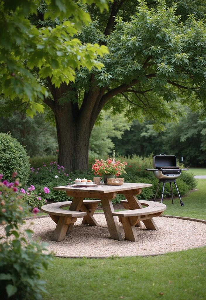 19 Enchanting Round Garden Retreat Ideas to Create Your Own Slice of Heaven! - 19. Charming Round Picnic Area