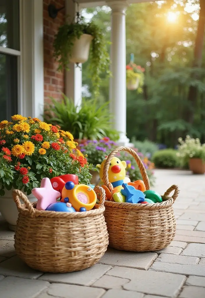 19 Outdoor Toy Storage Solutions That'll Keep Your Yard Clutter-Free (Wait Until You See #5!) - 10. Basket Storage Solution