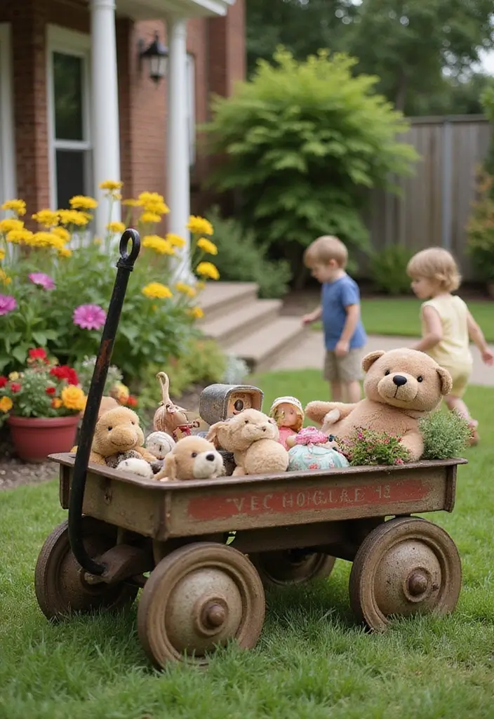 19 Outdoor Toy Storage Solutions That'll Keep Your Yard Clutter-Free (Wait Until You See #5!) - 14. Vintage Wagon Toy Storage