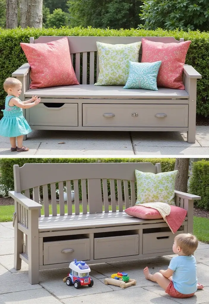 19 Outdoor Toy Storage Solutions That'll Keep Your Yard Clutter-Free (Wait Until You See #5!) - 4. Bench with Hidden Storage