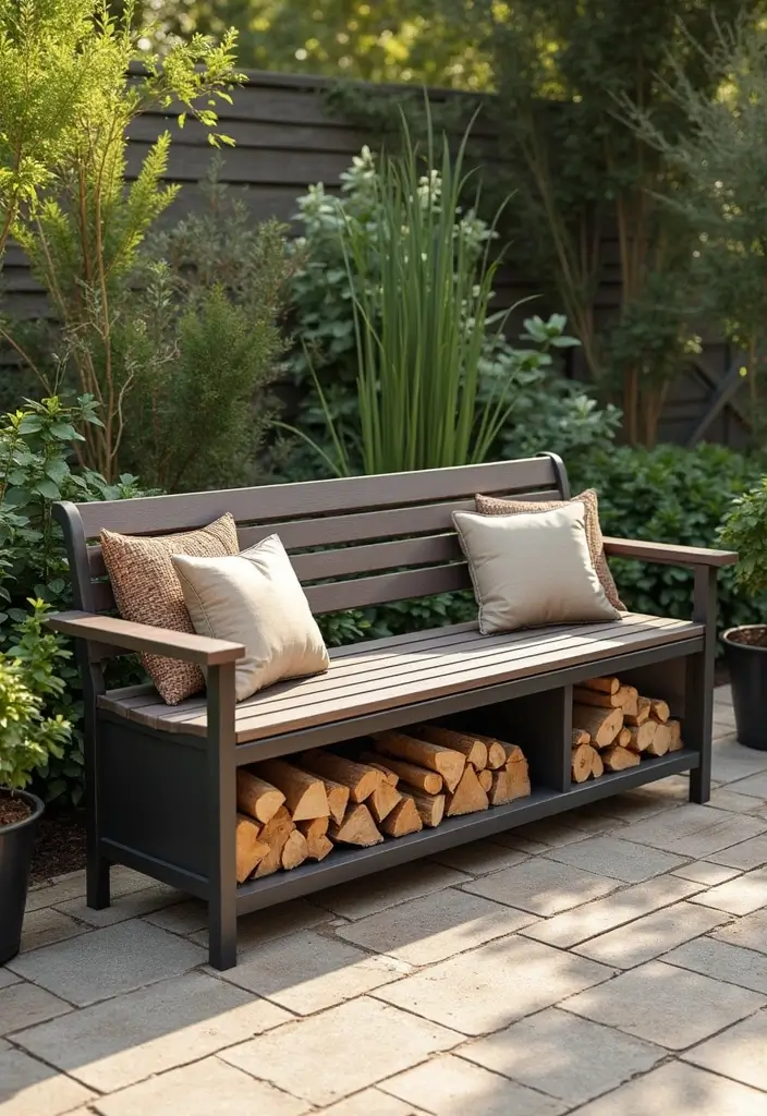 19 Stylish Firewood Storage Ideas That'll Keep Your Yard Looking Sharp (You'll Love #5!) - 11. Under-Bench Storage