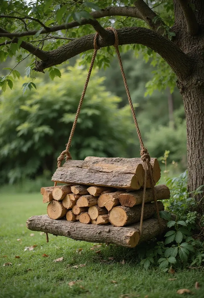 19 Stylish Firewood Storage Ideas That'll Keep Your Yard Looking Sharp (You'll Love #5!) - 15. Hanging Log Holders