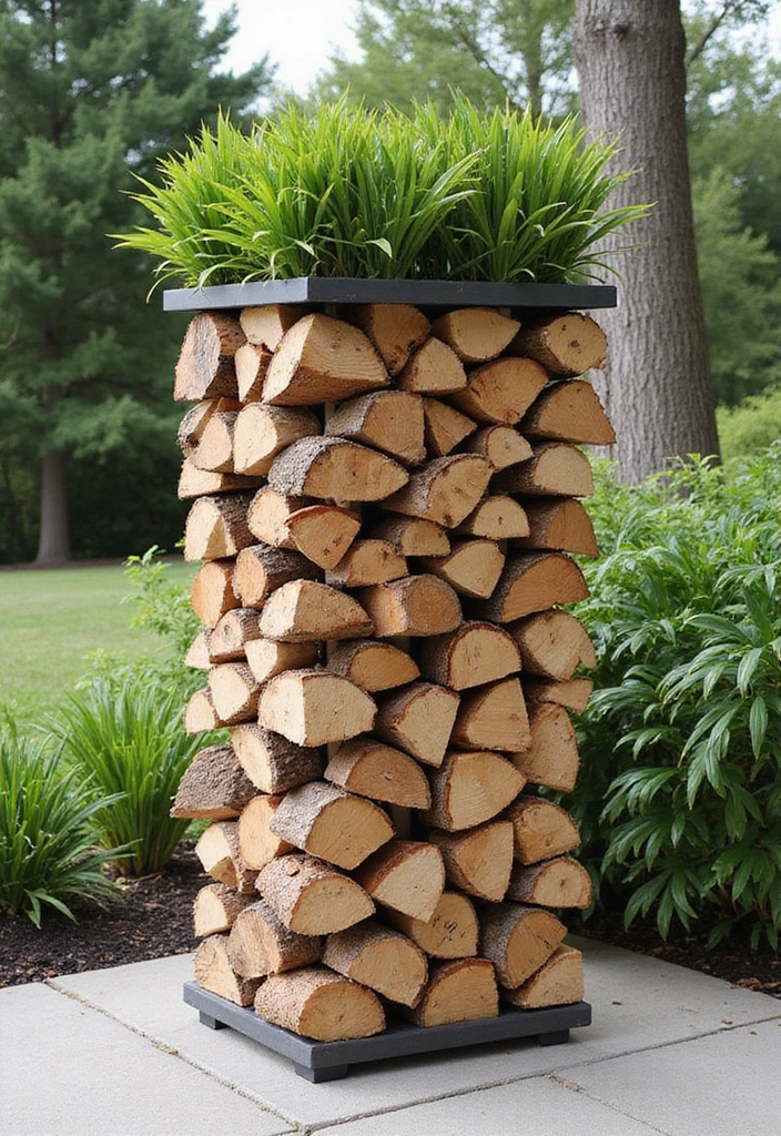 19 Stylish Firewood Storage Ideas That'll Keep Your Yard Looking Sharp (You'll Love #5!) - 19. Stylish Firewood Tower Planters