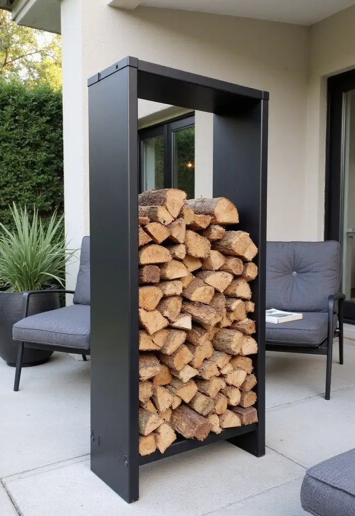 19 Stylish Firewood Storage Ideas That'll Keep Your Yard Looking Sharp (You'll Love #5!) - 2. Modern Metal Racks