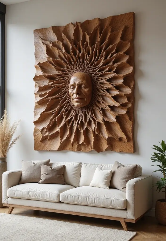 19 Wood Wall Art Ideas That Will Turn Your Living Room into a Statement Space! - 12. Wooden Sculpture Wall Art