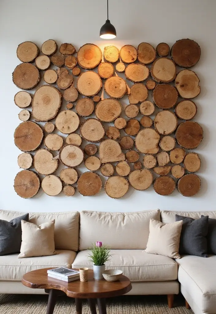 19 Wood Wall Art Ideas That Will Turn Your Living Room into a Statement Space! - 13. Wood Slice Art