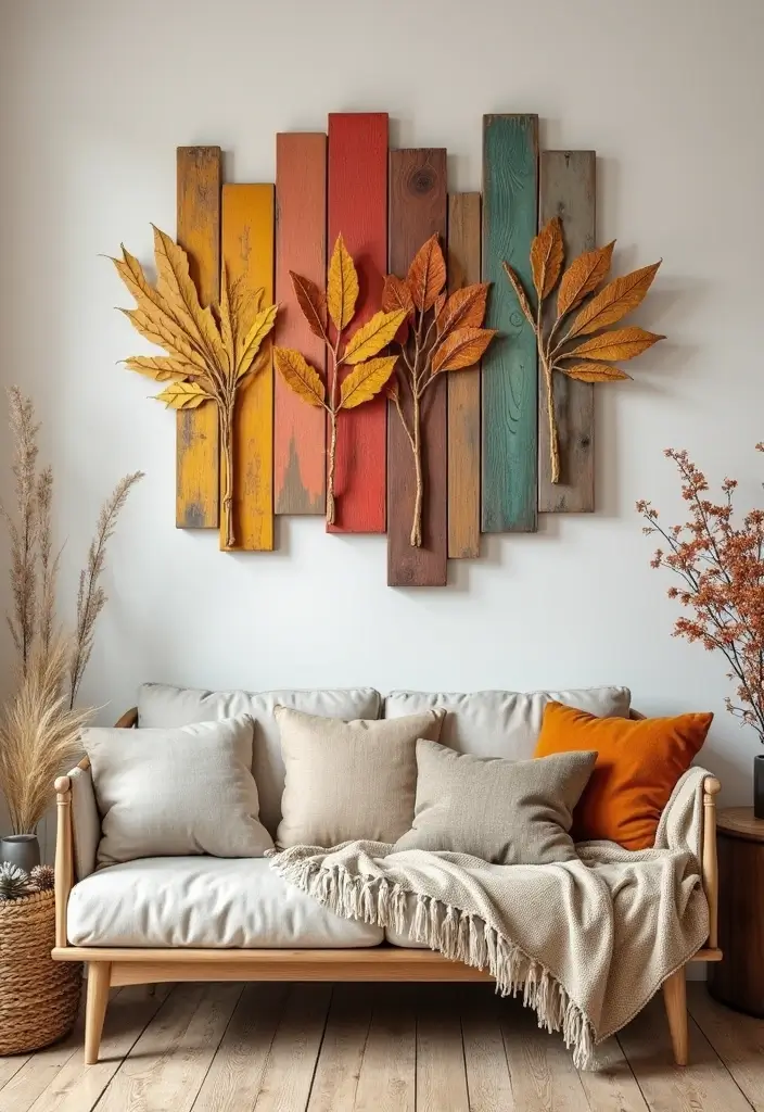 19 Wood Wall Art Ideas That Will Turn Your Living Room into a Statement Space! - 19. Seasonal Wood Wall Decor