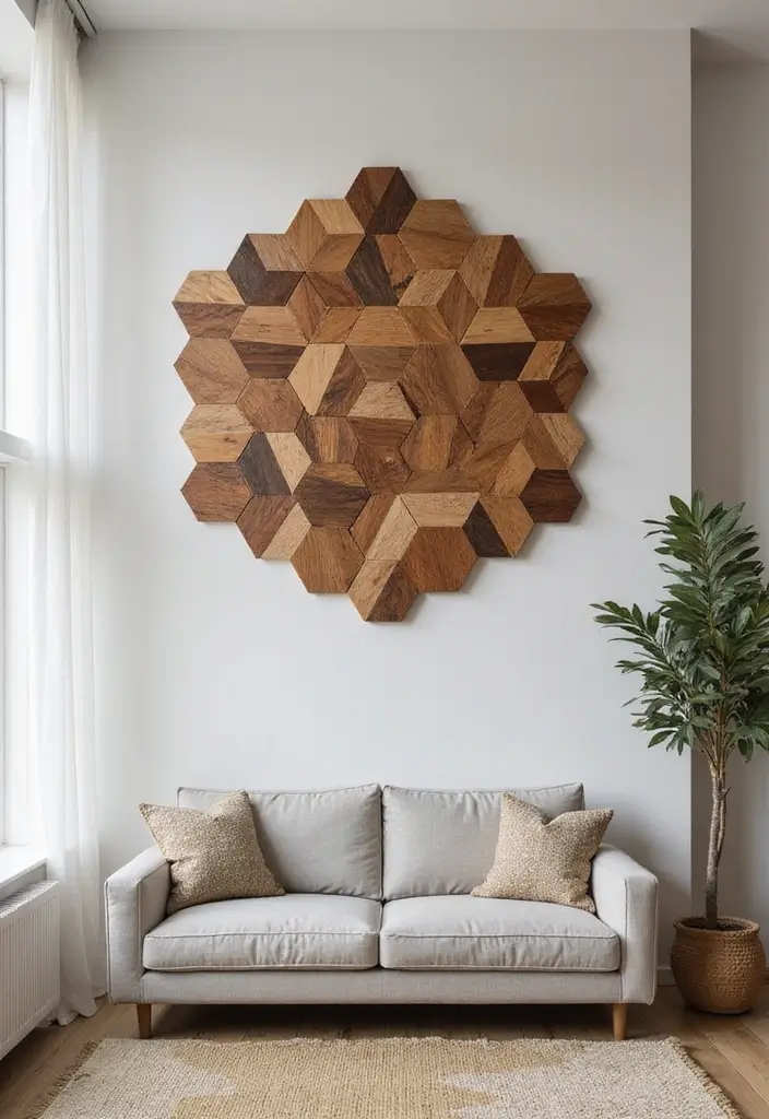 19 Wood Wall Art Ideas That Will Turn Your Living Room into a Statement Space! - 2. Geometric Wood Art