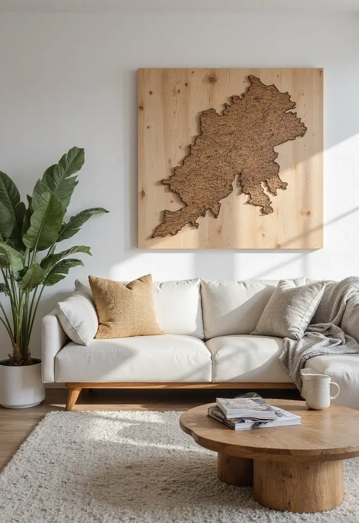 19 Wood Wall Art Ideas That Will Turn Your Living Room into a Statement Space! - 6. Wooden Map Art