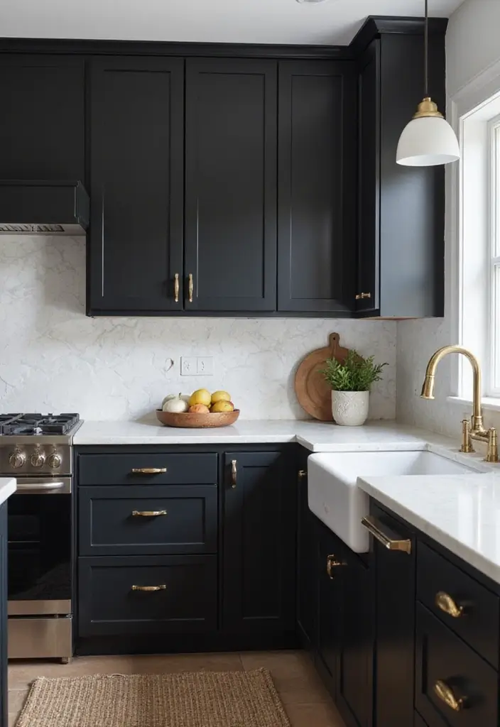 20 Dark Kitchen Cabinet Colors That Bring Drama and Elegance (Beware of #11's Allure!) - 1. Midnight Black: The Timeless Classic