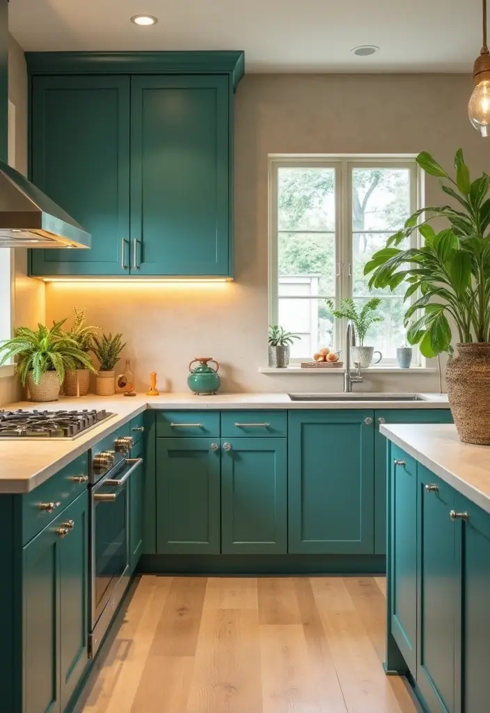 20 Dark Kitchen Cabinet Colors That Bring Drama and Elegance (Beware of #11's Allure!) - 10. Teal: A Touch of Tropical
