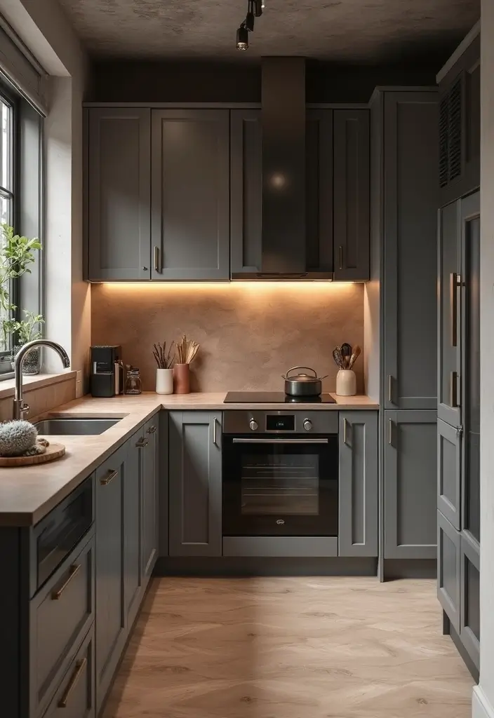 20 Dark Kitchen Cabinet Colors That Bring Drama and Elegance (Beware of #11's Allure!) - 15. Smoky Gray: The Modern Favorite