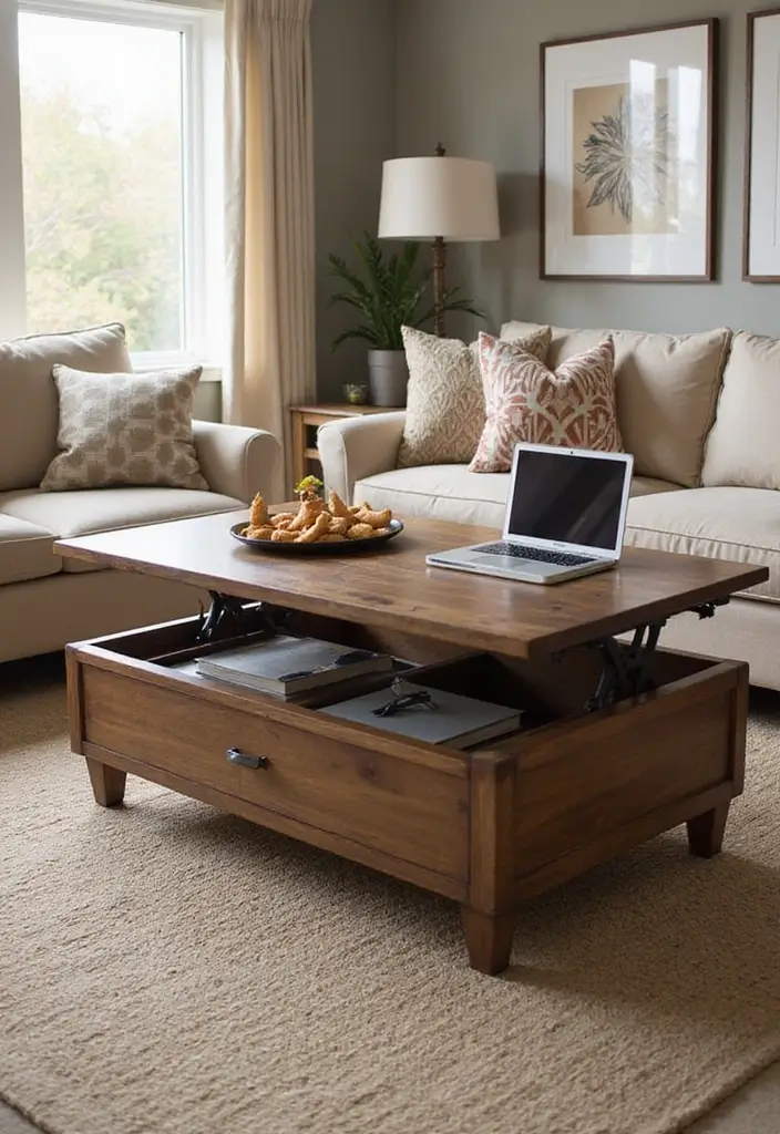 20 Functional Coffee Table Ideas That Are Both Stylish and Practical (You’ll Be Amazed by #11!) - 1. Lift-Top Coffee Table