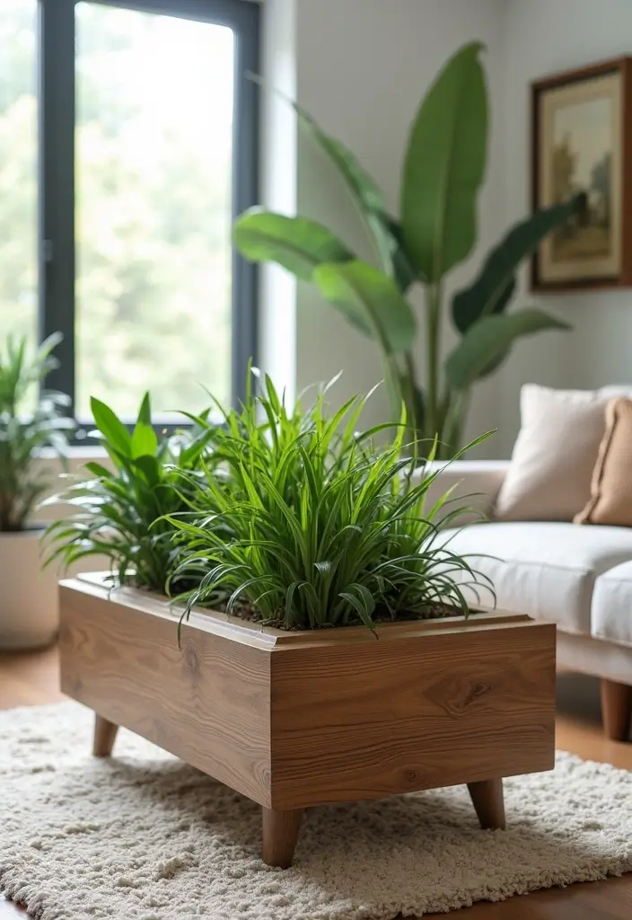 20 Functional Coffee Table Ideas That Are Both Stylish and Practical (You’ll Be Amazed by #11!) - 11. Coffee Table with Planters