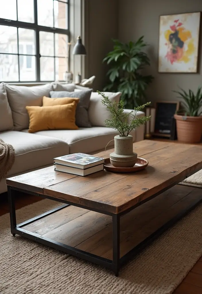20 Functional Coffee Table Ideas That Are Both Stylish and Practical (You’ll Be Amazed by #11!) - 15. Industrial-Style Coffee Table