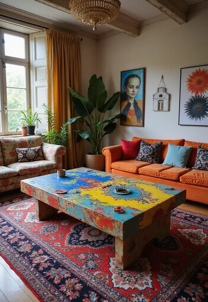 20 Functional Coffee Table Ideas That Are Both Stylish and Practical (You’ll Be Amazed by #11!) - 17. Artsy Coffee Table