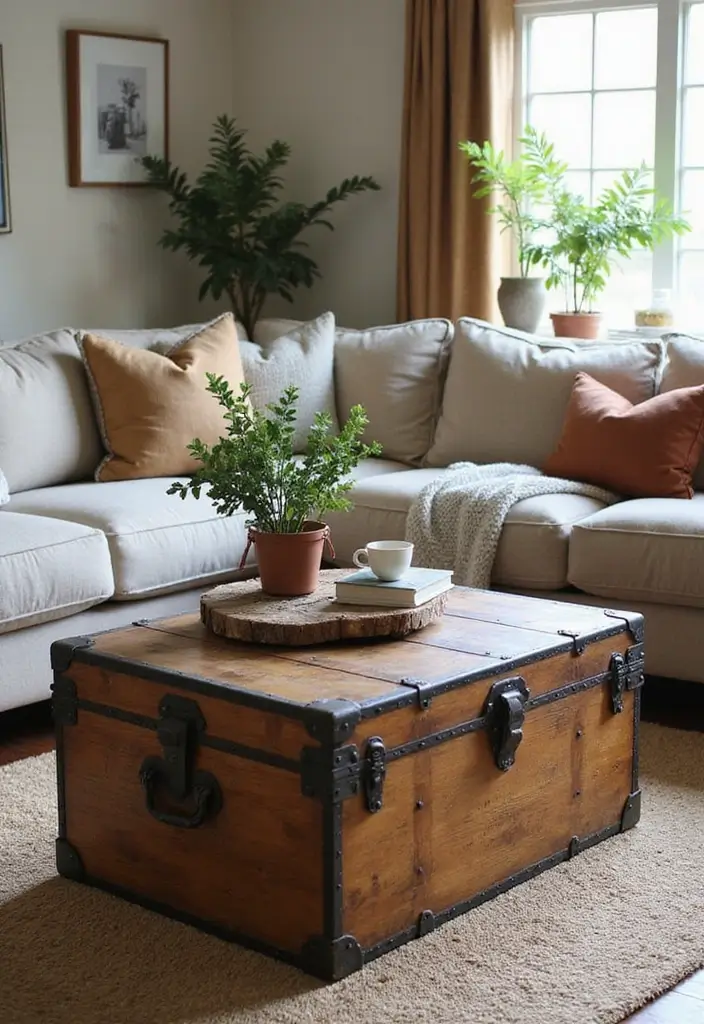 20 Functional Coffee Table Ideas That Are Both Stylish and Practical (You’ll Be Amazed by #11!) - 4. Vintage Trunk Coffee Table
