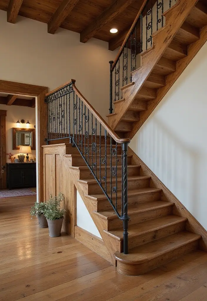 20 Luxurious Staircase Concepts That'll Make You Feel Like Royalty in Your Own Home! - 4. Rustic Wooden Charm