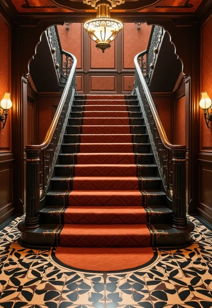 20 Luxurious Staircase Concepts That'll Make You Feel Like Royalty in Your Own Home! - 9. Art Deco Inspiration