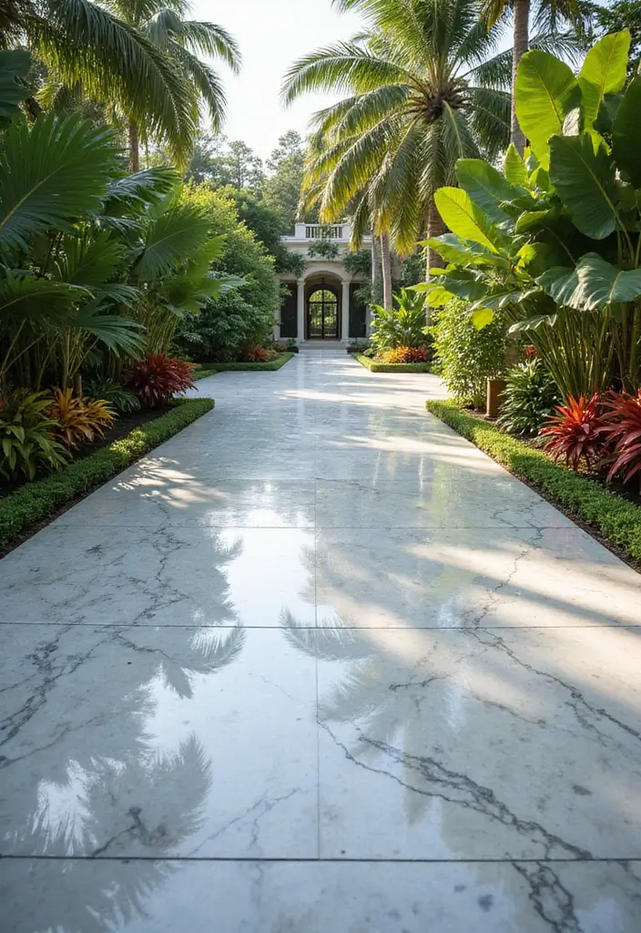 20 Luxury Driveway Designs That Will Make You Feel Like Royalty Every Time You Arrive Home! - 6. Radiant Marble Driveway