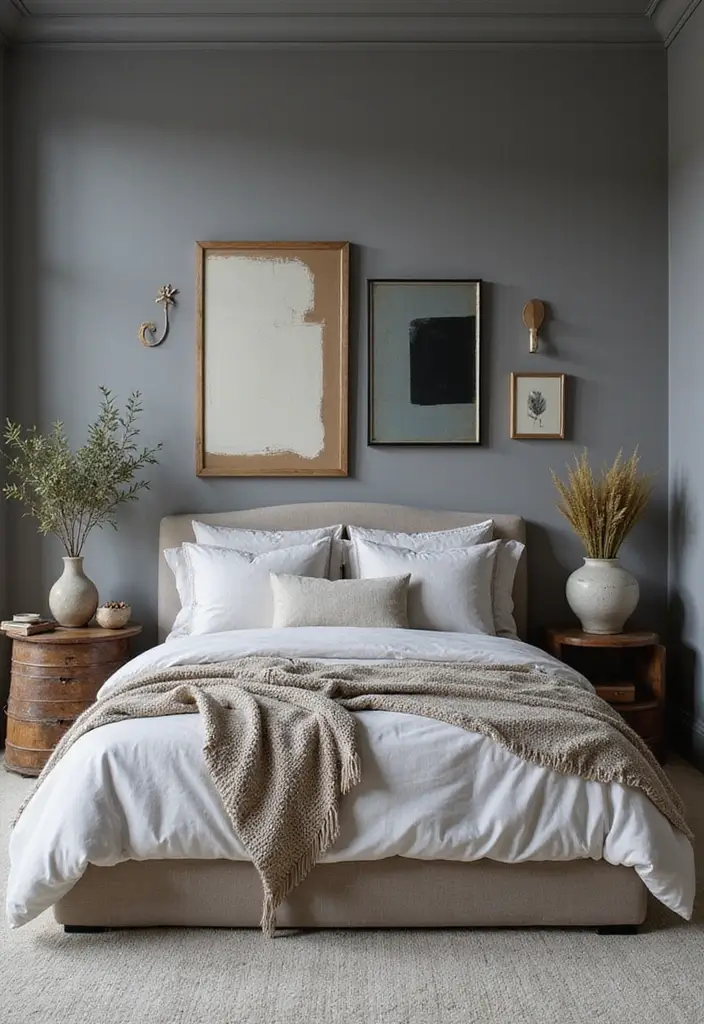 20 Modern Grey Bedroom Ideas That Will Make You Want to Redecorate Right Now! - 11. Artistic Touches