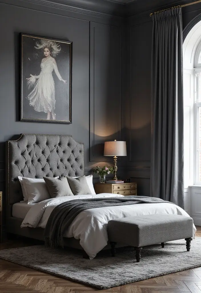 20 Modern Grey Bedroom Ideas That Will Make You Want to Redecorate Right Now! - 19. Times Square Glam