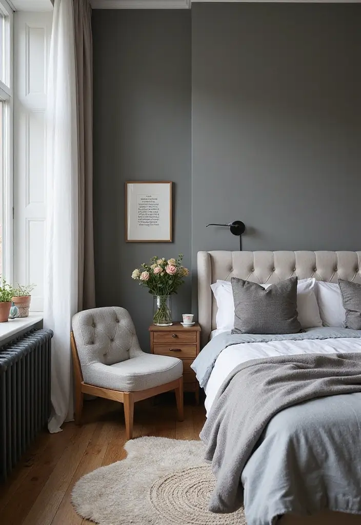 20 Modern Grey Bedroom Ideas That Will Make You Want to Redecorate Right Now! - 20. Cozy Reading Nook