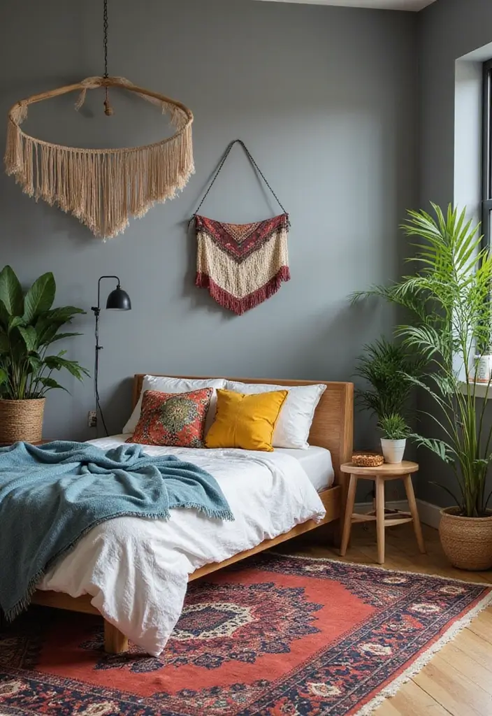 20 Modern Grey Bedroom Ideas That Will Make You Want to Redecorate Right Now! - 9. Modern Bohemian