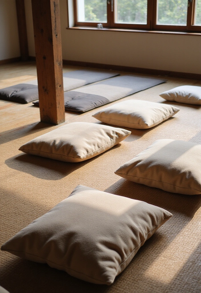 20 Tranquil Meditation Room Ideas That Will Make You Say 'Namaste!' - 12. Floor Cushions and Mats