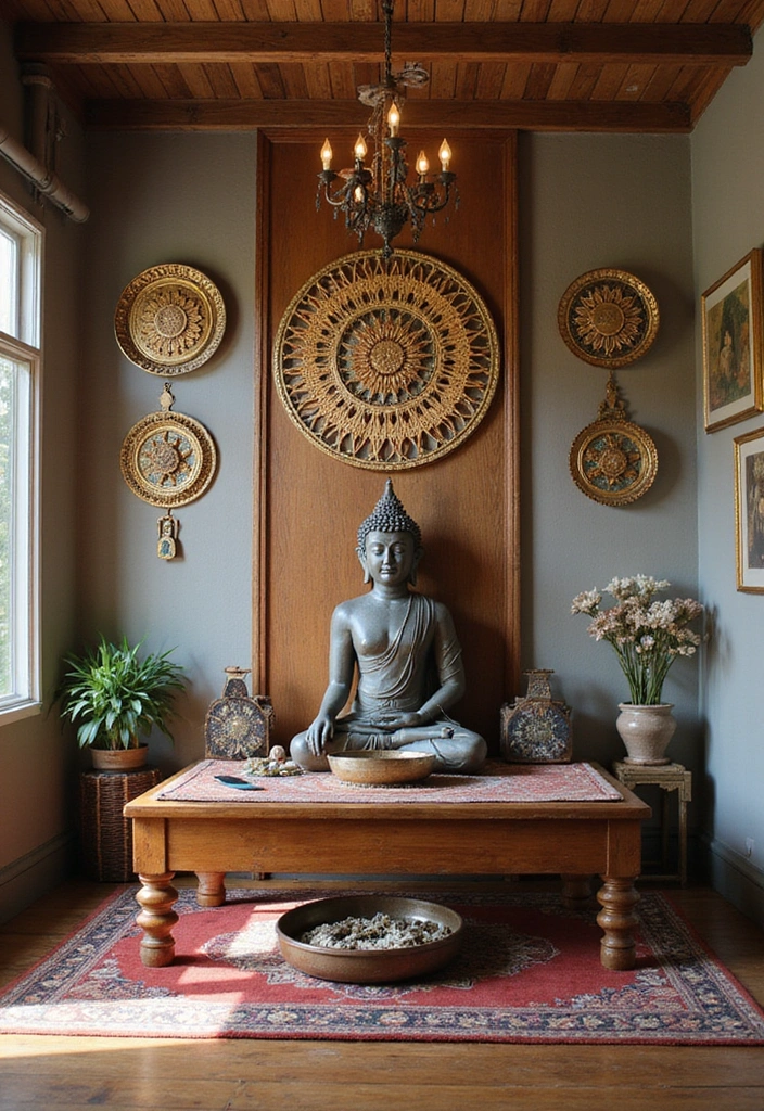 20 Tranquil Meditation Room Ideas That Will Make You Say 'Namaste!' - 14. Spiritual Symbols and Icons