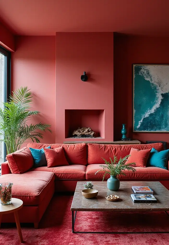 20 Trendy Colors That Make Teal Shine in Your Home Decor (Warning: #11 Is Bold!) - 11. Bold Red: A Dramatic Statement