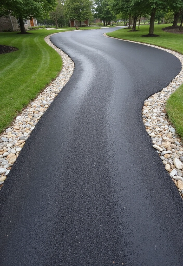 20 Unique Decorative Driveway Designs That Will Leave Your Neighbors Speechless (#5 Is a Must-See!) - 10. Sleek Asphalt with Decorative Edging