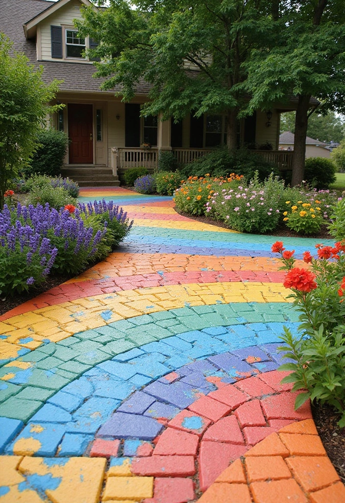 20 Unique Decorative Driveway Designs That Will Leave Your Neighbors Speechless (#5 Is a Must-See!) - 11. Whimsical Color Splash